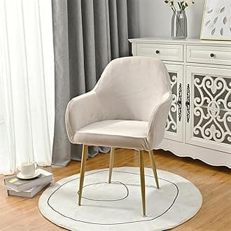 Highdi Soft Velvet Dining Chair Covers Solid Color Stretch Curved Back Chair Slipcovers with Armrest, Vanity Swivel Armchair Cover Removable Washable for Bedroom Party Hotel (Champagne,1 PC)