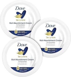DoveBody Love Rich Nourishment Cream, Face, Hand & Body Lotion for Extremely Dry Skin, Fast-Absorbing 72-Hour Moisturizing Cream with Ceramide Serum, Travel Size, 2.53 Oz (Pack of 3)