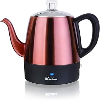 Euro Cuisine PER04 Electric Percolator Coffee Pot - 4 Cup Stainless Steel Coffee Pot Maker for Rich Brews, Coffee Percolator with Copper Finish (4 Cup)