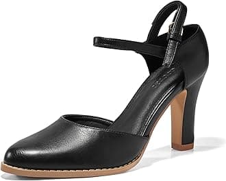 Coutgo Womens Chunky High Heels Closed Pointed Toe Ankle Strap Pumps Vintage D'Orsay Dress Party Shoes