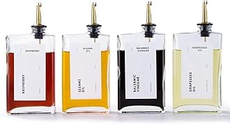 APT 1101 Olive Oil Dispenser Set, 4 Gold Glass Bottles with Stainless Steel Pourers, 350ml Each, Perfect for Olive Oil, Vinegar, Soy Sauce, Coffee Syrup