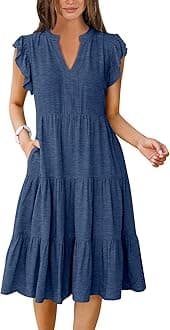 ANRABESS Womens Summer Dress Ruffle Sleeve V Neck Midi Dresses Fashion Casual Fit Flowy Tiered Boho Beach Vacation Sundress