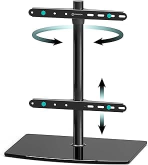 ONKRON Black Glass TV Stand Table Top for 32-75 Inch Screen, Universal Table Top TV Stand up to 40 kg - TV Pedestal Stand VESA 100x100-400x400/Height Adjustable TV Bracket Stand Swivel PT3-B Black