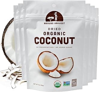 Mavuno Harvest Coconut Chips Dried Fruit Snack | Unsweetened Organic Dried Coconut Strips | Gluten Free Snack | Healthy Snacks for Kids and Adults | Vegan, Non GMO, Direct Trade | 2 Ounce, Pack of 6