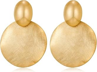 FAMARINE Big Disc Drop Earrings Gold Dangle Earrings Round Hammered Earrings Women