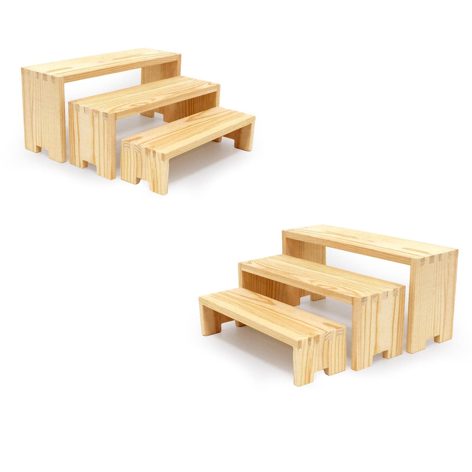 2 Set Wood Display Risers Wooden Stand Riser 3 Tiered Display Stands for Vendor Events 6 Pcs Cupcake Stands Cake Stand for Party Dessert Food(Nature)