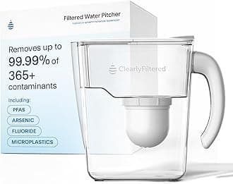 No.1 Filtered Water Pitcher/Updated Model/Targets 365+ Contaminants e.g. Fluoride Chlorine PFAS Microplastics Lead Arsenic BPA/BPS Free (Pitcher Includes 1 Filter)