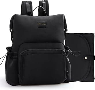 Diaper Bag Backpack - Baby Diaper Bag Neoprene Bag Large Capacity Neoprene Backpack with Diaper Changing Pad Pañaleras Para Bebe Baby Backpack with 12 Pockets for Mom & Dad -Black