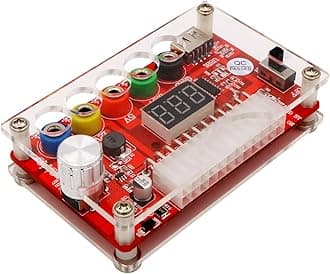 ATX Power Supply Breakout Board and Acrylic Case Kit with ADJ Adjustable Voltage Knob, Supports 3.3V, 5V, 12V and 1.8V-10.8V (ADJ) Output Voltage, 3A Maximum Output, Reset Protection