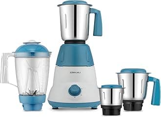 Bajaj Rex Dlx Mixer Grinder 750 Watts Mixie For Kitchen With Nutri-Pro Feature|4 Stainless Steel Mixer Jars|Multifunctional Blade Dry & Wet Grinding Overload Protector|1-Yr Warranty|White/Blue