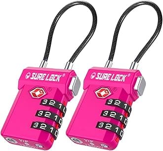 SURE LOCK TSA Approved 3-Digit Combination Luggage Locks – Open Alert Indicator, Re-settable Code with Zinc Alloy Body, Easy-Read Dials for Suitcase, Backpack, Gym Locker & Toolbox (Multiple Colors)