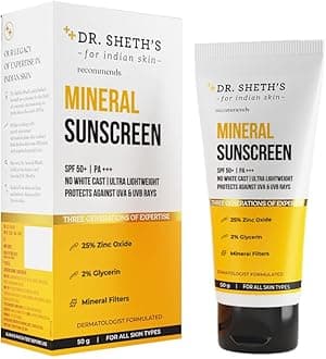 Dr. Sheth’s Mineral Sunscreen SPF 50 PA++++ with Zinc Oxide | Broad Spectrum UVA & UVB Protection, Water & Sweat Resistant, Matte Finish, No White Cast, Lightweight & All-Day Sun Protection, 50g