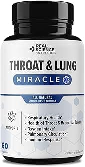 Real Science Throat & Lung Detox Capsules to Clear Mucus, Sore Throat & Support Breathing – Lung Support Supplement with Vinitrox, GABA, Vitamin C & D for Long-Term Cough & Respiratory Relief, 60 Caps