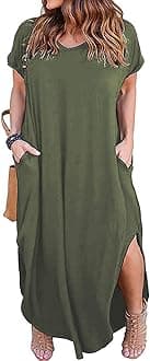 Kancystore Women's Plus Size Dresses Summer Casual Loose Pocket Short Sleeve Slits Long Maxi Dress XL-5X