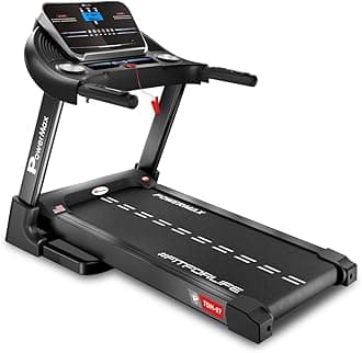 PowerMax Fitness TDM-97 4HP BLDC Motor Treadmill for Home with 12 preset Workouts, Top Speed 12kmph, Aux, Speaker | Manual Incline Foldable Cardio Machine for Max User 110Kg, Heart Rate Sensor
