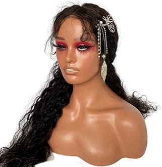Voloria Realistic Female Mannequin Head with Shoulder Manikin PVC Head Bust Wig Head Stand with Makeup for Wigs Necklace Earrings Light Brown with Red Eye Shadow