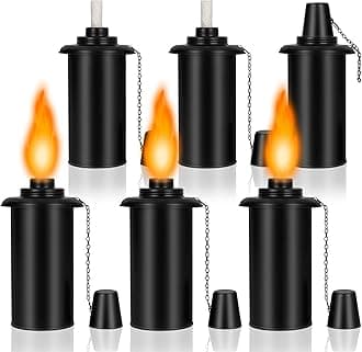 Torch Replacement Canisters 16oz, Outdoor Refillable Canister with Wicks and Caps, Bamboo Citronella Torch Cans for Patio, Garden