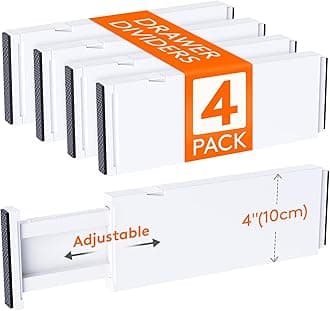 Lifewit 4 Pack 4" High Drawer Dividers 28 -43.5cm/11-17" Adjustable Kitchen Drawer Organiser, Expandable Drawer Dividers Separator for Clothes in Bedroom/Bathroom/Office Organisation & Storage White