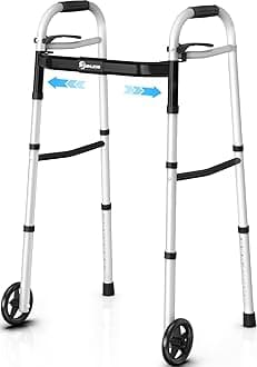 Whlicks Folding Walkers for Seniors,Aluminum Lightweight Walkers with Wheels, Adjustable Width and Height Front Wheel Walker for Elderly and Disabled, Supports up to 350 lbs