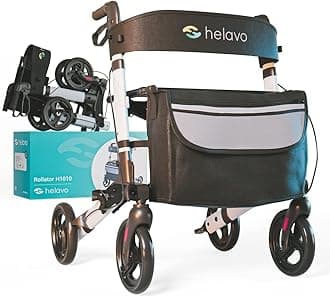 Helavo 4-Wheel Rollator Walker with Seat – Foldable, Adjustable & Lightweight Aluminum Rolling Walker for Seniors and Adults