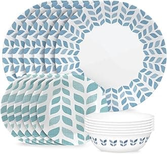 Global Collection Vitrelle 18-Piece Dinnerware Set Triple Layer Recycled Glass, Lightweight Eco-Friendly Round Plates and Bowls Set, Northern Pines