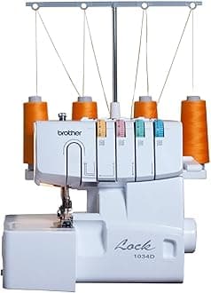 Brother Serger, 1034D, Heavy-Duty Metal Frame Overlock Machine, 1,300 Stitches Per Minute, Removeable Trim Trap, 3 Included Accessory Feet, White