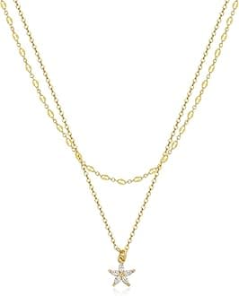 Tewiky Dainty 14k Gold Plated/Silver Cubic Zirconia Necklaces for Women, Simple CZ Jewelry Necklaces Trendy Gifts