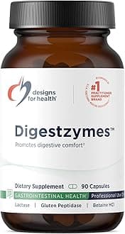 Designs for Health Digestzymes - Digestive Enzymes + Betaine Hydrochloride for Gas & Bloating Relief - Pepsin, Betaine HCI, Ox Bile, Lactase Enzyme & Lipase Enzymes for Digestion (90 Capsules)