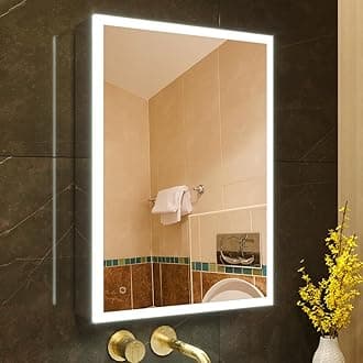 LED Lighted Bathroom Medicine Cabinet with Sockets & USBs, Dimmable, 3 Color Light Makeup Mirror, Easy to Install, Wall Mounted Cabinet (Left hinge-20 * 28)