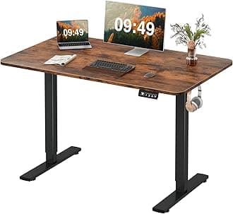 Furmax Electric Height Adjustable Standing Desk Large 48 x 24 Inches Sit Stand up Desk Home Office Computer Desk Memory Preset with T-Shaped Metal Bracke, Brown