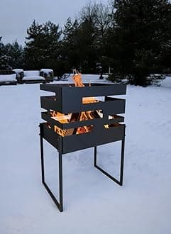 24 Inch Rustic Corten Steel Fire Pit | Modern Cube Fire Bowl for Garden Bonfire Patio & Backyard Heating