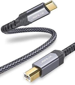 JSAUX 10ft USB C to USB B Printer Cable - Nylon Braided, Compatible with MacBook Pro, HP, Epson, Canon, Brother, Lexmark, Xerox Printers and Scanners - Grey