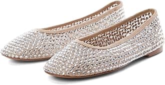 MICIFA Ballet Flats for Women,Rhinestone Flat Shoes Sparkly Ballerina Shoes Mesh Glitter Casual Wedding Dress Flats
