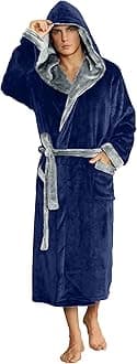 U2SKIIN Mens Fleece Dressing Gown Hooded Robe Plush Bathrobe