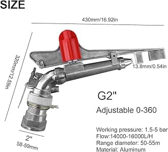 Garden Sprinkler, 2 Inch Agriculture Irrigation Spray Sprinkler Farm 360° Rotary Adjustable Watering Sprinklers Large-Area Watering Spray for Farms, Orchards, Tea Gardens (26-36 Metres Spray Radius)