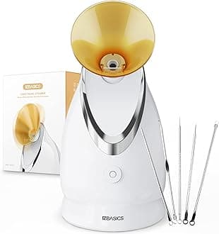 Facial Steamer EZBASICS Face Steamer for Home Facial, Warm Mist Humidifier Atomizer for Face Sauna Spa Sinuses Moisturizing, Unclogs Pores, Bonus Stainless Steel Skin Kit (Golden Yellow)