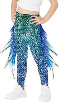 Eciodci Girl's Mermaid Leggings 3D Fish Scale Print High Waisted Stretchy Pants Birthday Halloween Costume Tights for Girls