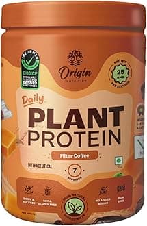 Origin Nutrition 100% Natural Vegan Plant Protein Powder,Easy to Digest Filter Coffee Flavour with 25g Plant Based Protein,Gluten Free,Dairy Free,No Added Sugar,Soy Free,Non -GMO, Jain,7 Servings,284