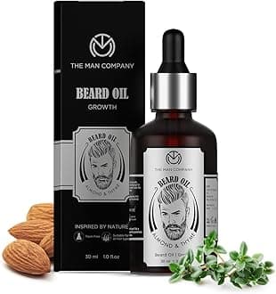 Beard Oil for Growing Faster With Almond & Thyme - 100% Natural Growth Oil for Men, Nourishes & Strengthens Uneven Patchy Beard - 30ML