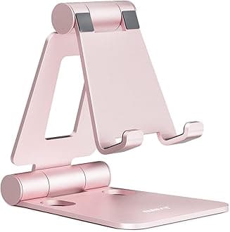 Nulaxy Adjustable Phone Stand for Desk, Foldable Desktop Cell Phone Holder Cradle Dock Compatible with iPhone 17 16 15 14 13 12 11 Pro Max Xs Xr X 8, HUAWEI, Galaxy, All Phones - Rose Gold