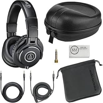 ATH-M40x Professional Studio Monitor Headphones Bundle with Full Sized Hard Body Headphone Case and Microfiber Cleaning Cloth (3 Items)