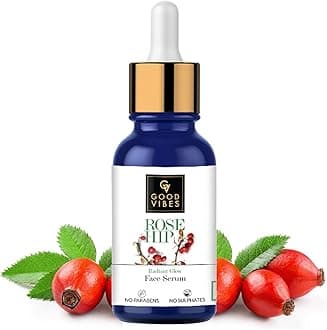 Good Vibes Rosehip Face Serum with Vitamin E | Hydrating Serum for Reducing Dark Circle & Spots | Ideal for Dry & Dehydrated Skin | 0.50 Fl Oz/15ml