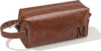 Mens Toiletry Travel Bag Initial M, Personalized Leather Toiletry Bag for Men, Anniversary Christmas Valentines Fathers Day Birthday Gifts for Husband Dad Grandpa Brother