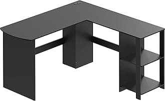 SHW L-Shaped Home Office Wood Corner Desk, Black