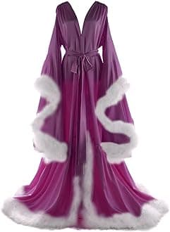 Women's Feather Bridal Robes Old Hollywood Maternity Photoshoot Nightgown Silk Bathrobe Long Lingerie