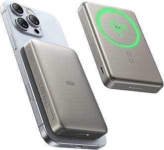 ESR for MagSafe Power Bank, Ultra-Compact 10,000mAh MagSafe Portable Charger, Qi2 Certified 15W Ultra-Fast Battery Pack, 27W USB-C MagSlim Charger with Cable for iPhone 16/15/14/13/12, Titanium