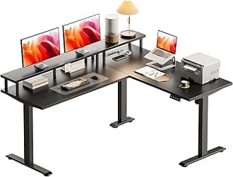 AODK Electric L Shaped Standing Desk with Monitor Stand, 59 Inch Height Adjustable Corner Desk with Power Outlets, Large Sit Stand Table, Reversible Computer Desk for Home, Office, Black