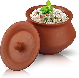 1L Handmade Terracotta Clay Handi | Sprouts Maker Pot | Curd Bowl with Lid | Dahi Handi for Kitchen Cooking (Round)