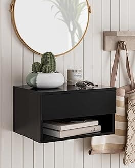 Floating Nightstand, Small Modern Floating Nightstand with Drawer, Floating Shelves for Bedroom, Bathroom (Black)