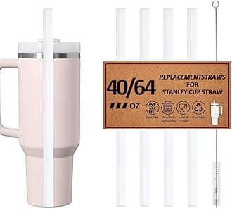 4 Pack Reusable Straws for Stanley Quencher H2.0 Tumbler 30oz | 40oz | 64oz, for Stanley Cup Accessories，Food Grade & BPA Free, Machine washable（for 40/64oz, Transparent White）
